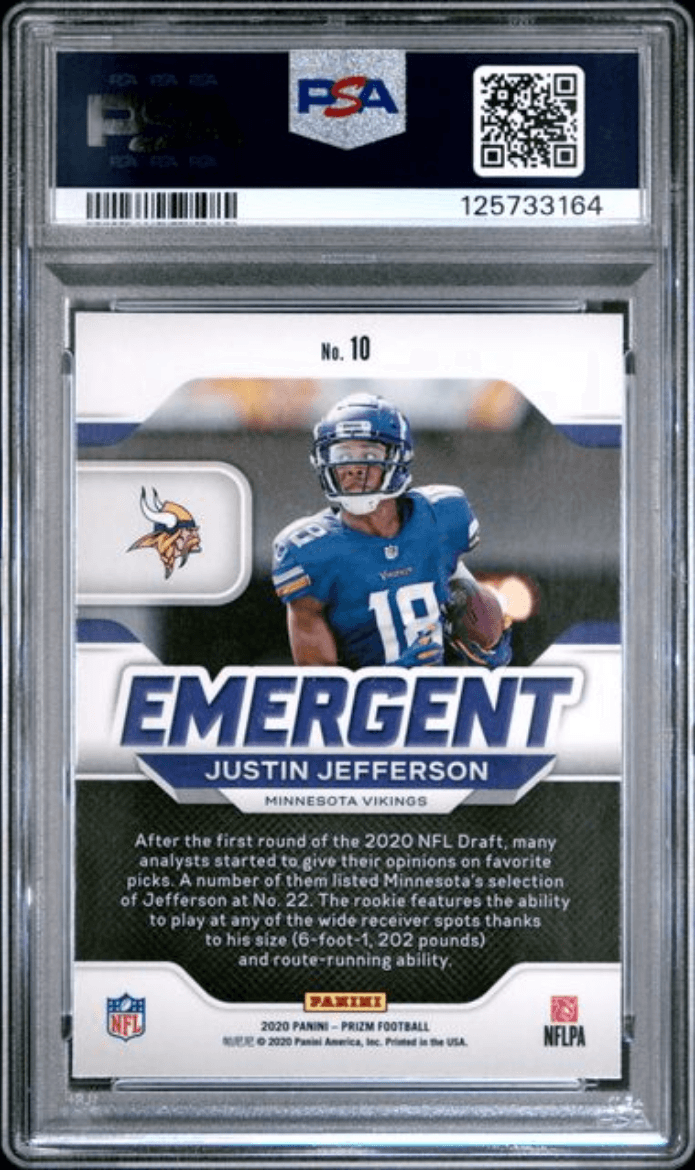 Graded 2020 Panini Prizm Justin Jefferson #10 Emergent Rookie RC Football Card PSA 10 Gem Mint