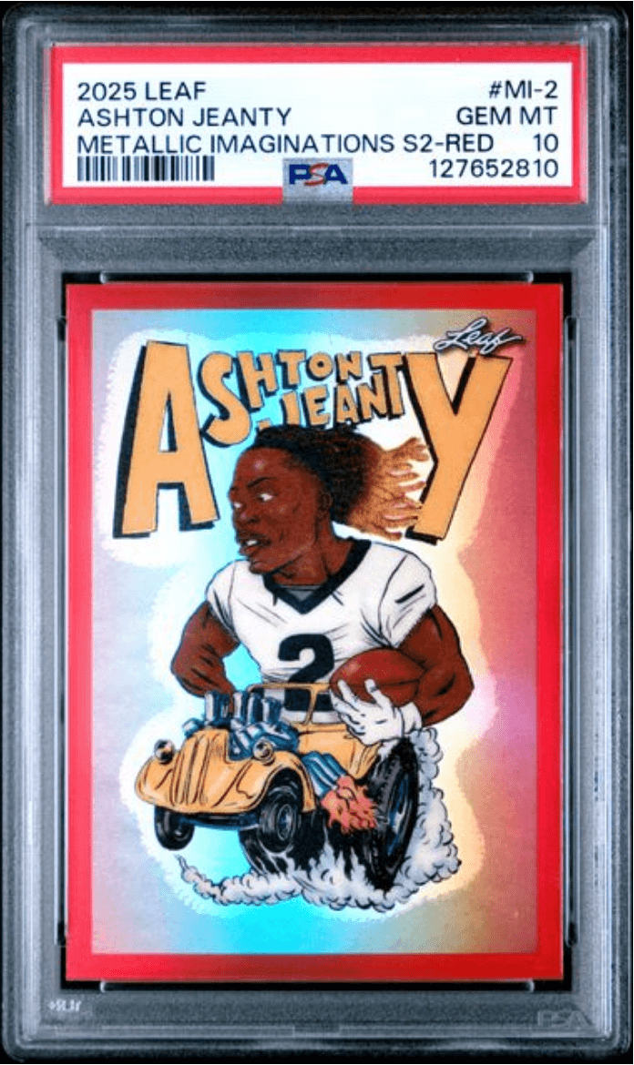 Graded 2025 Leaf Ashton Jeanty #MI2 Metallic Imaginations Series 2 Red /199 Rookie RC Football Card PSA 10 Gem Mint