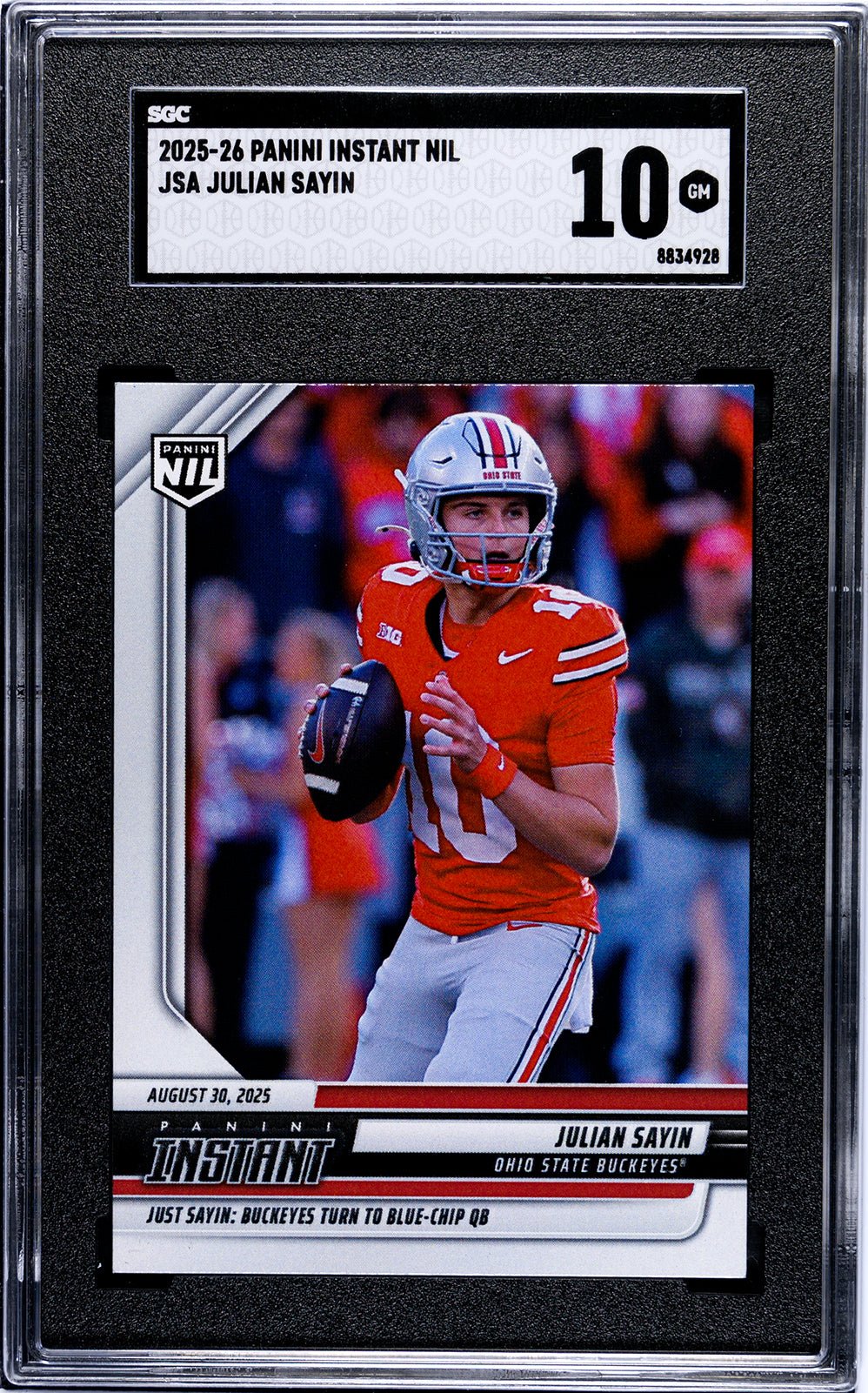 Graded 2025 Panini Instant NIL Julian Sayin #JSA Rookie RC Football Card SGC 10 Gem Mint