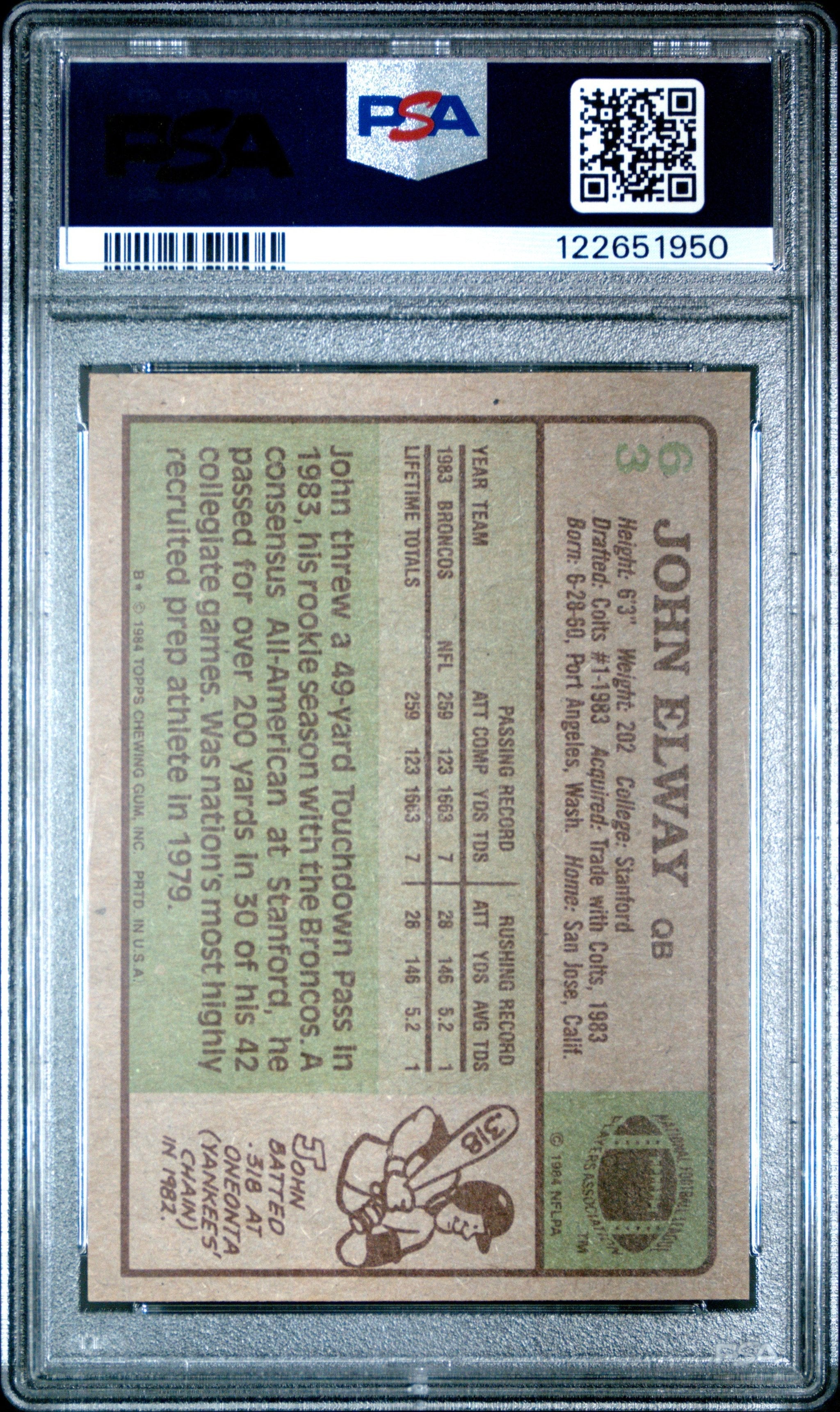 Graded 1984 Topps John Elway #63 Rookie RC Football Card PSA 6 Excellent