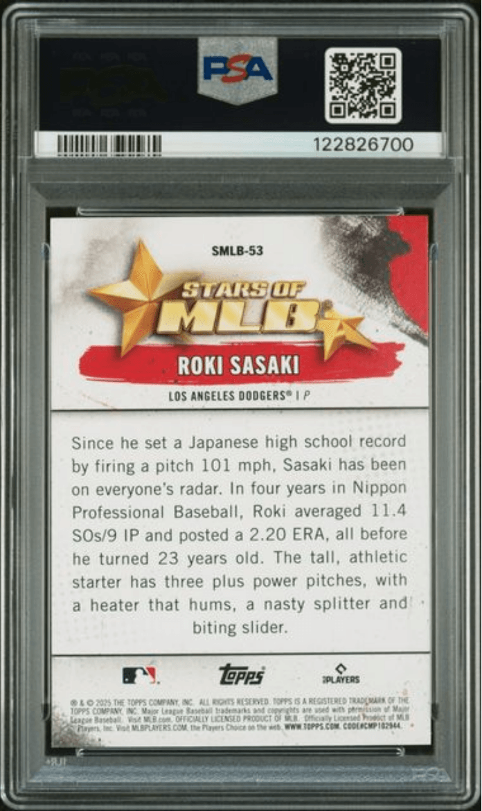 Graded 2025 Topps Roki Sasaki #SMLB53 Stars of MLB Rookie RC Baseball Card PSA 10 Gem Mint