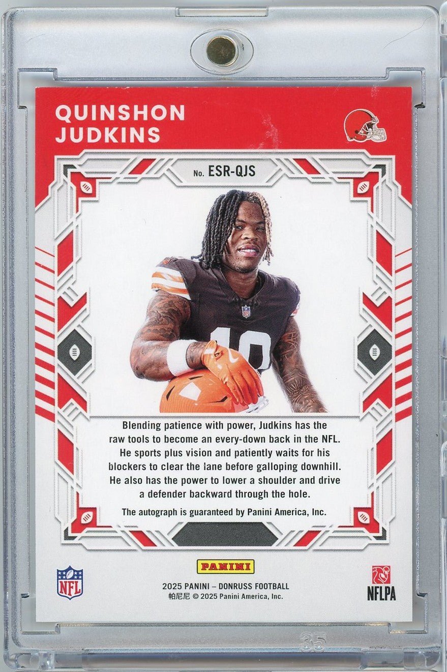 2025 Panini Donruss Quinshon Judkins #ESR-QJS Elite Series Rookies Auto /99 Cleveland Browns Rookie RC Football Card