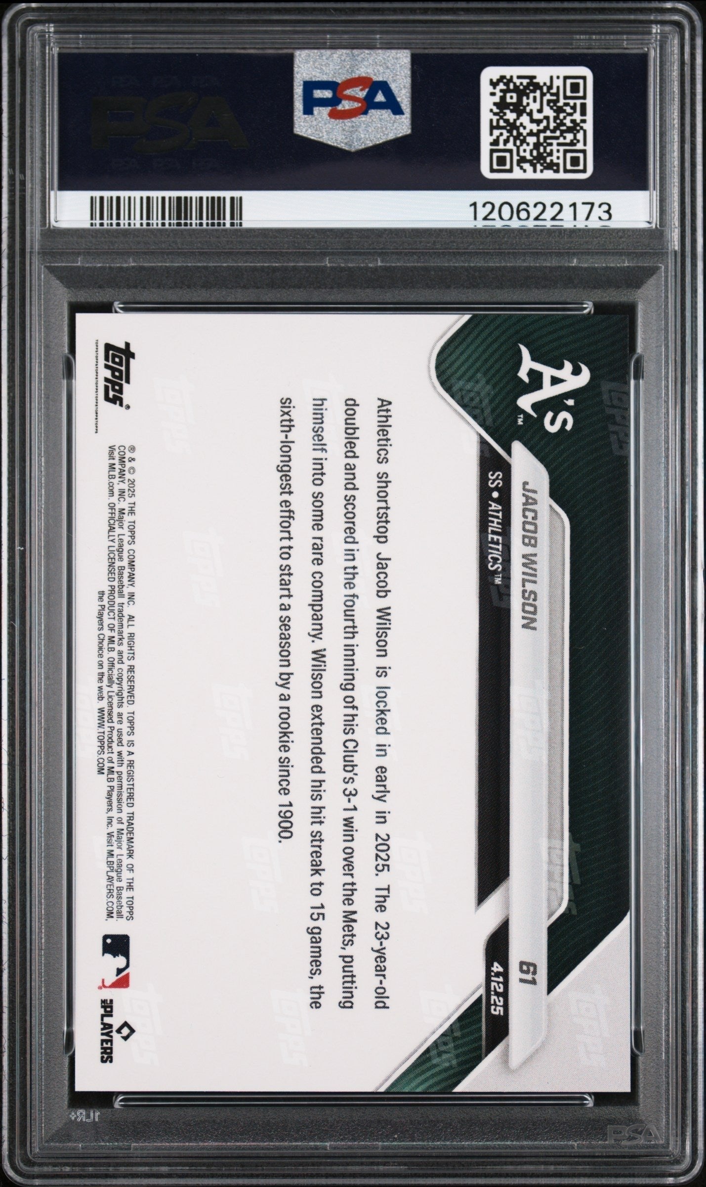 Graded 2025 Topps Now Jacob Wilson #61 Rookie RC Baseball Card PSA 9 Mint
