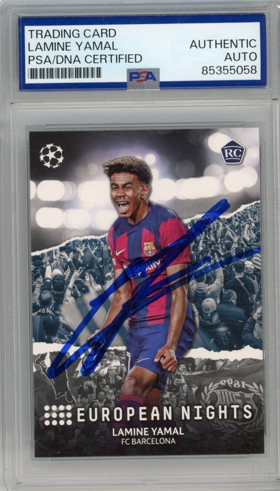 Graded 2023-24 Topps UCC Lamine Yamal #EN10 European Nights Signed Rookie RC Soccer Card PSA/DNA Auth Authentic