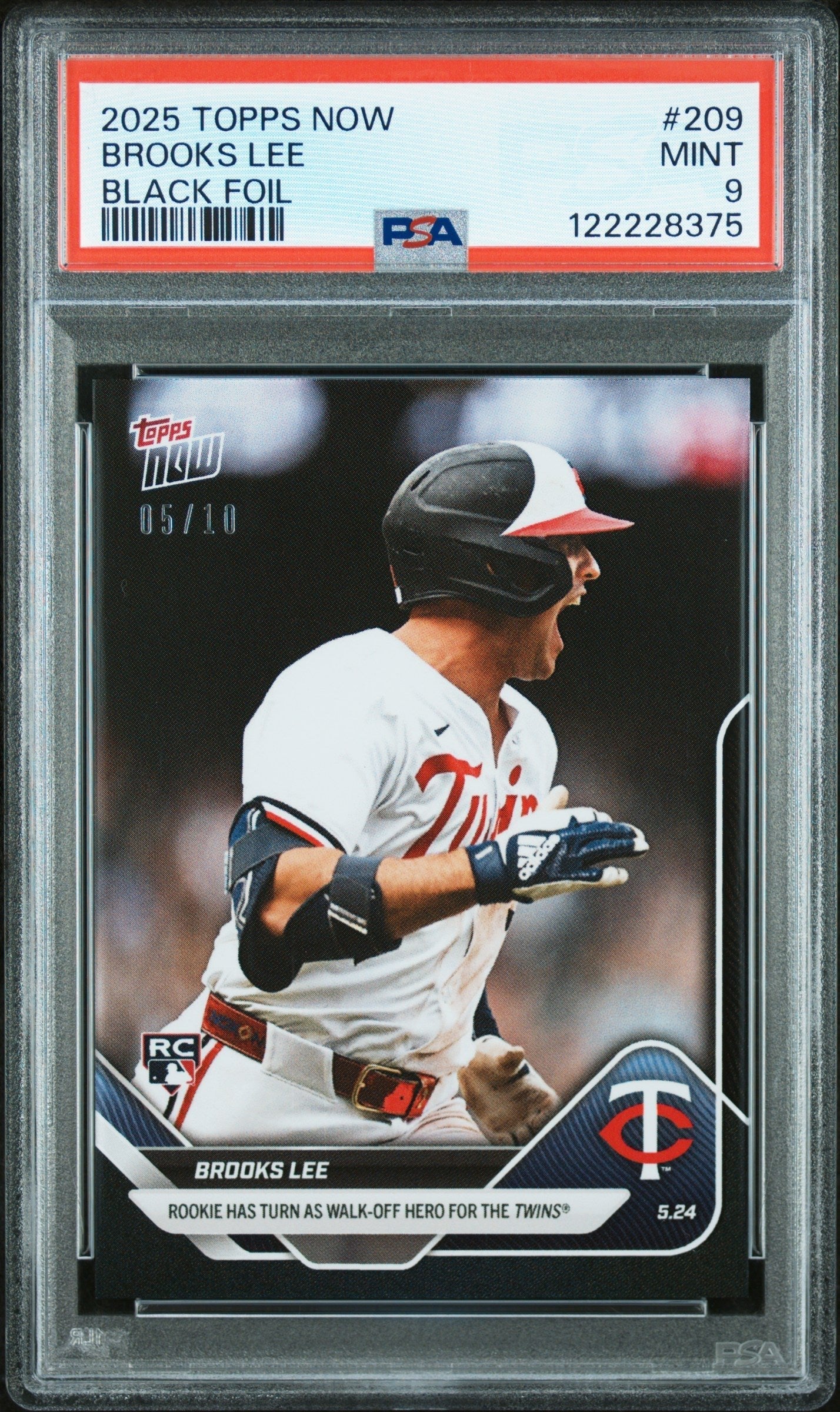 Graded 2025 Topps Now Brooks Lee #209 Black Foil /10 Rookie RC Baseball Card PSA 9 Mint