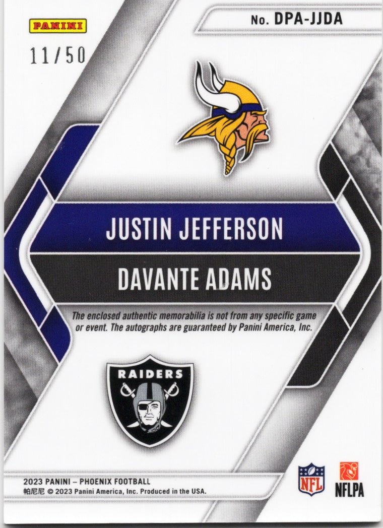 2023 Panini Phoenix Justin Jefferson/Davante Adams #DPAJJDA Dual Patch Auto /50 Football Card