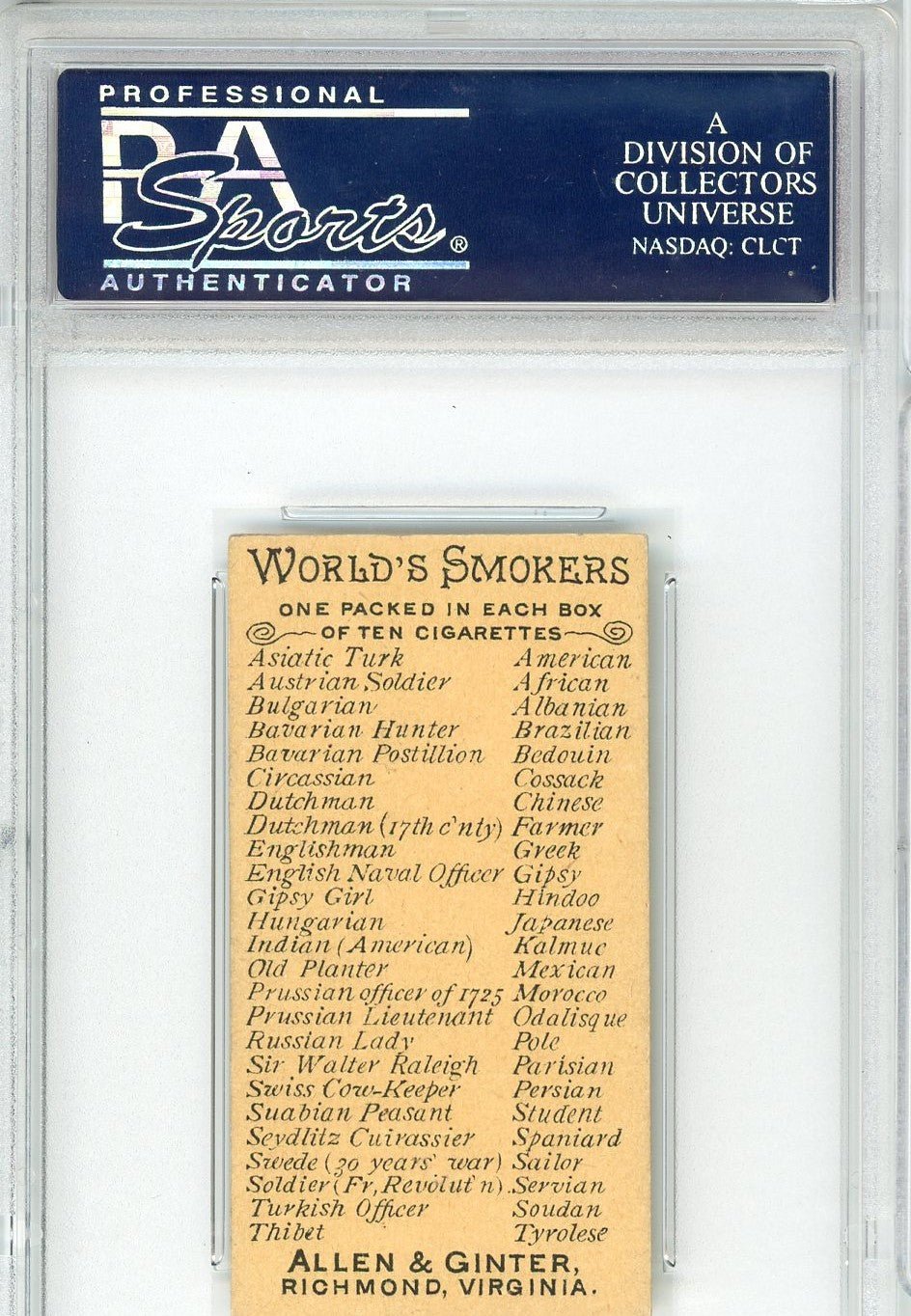 Graded 1888 Allen & Ginter World's Smokers N33 Suabian Peasant Baseball Tobacco Card PSA 6