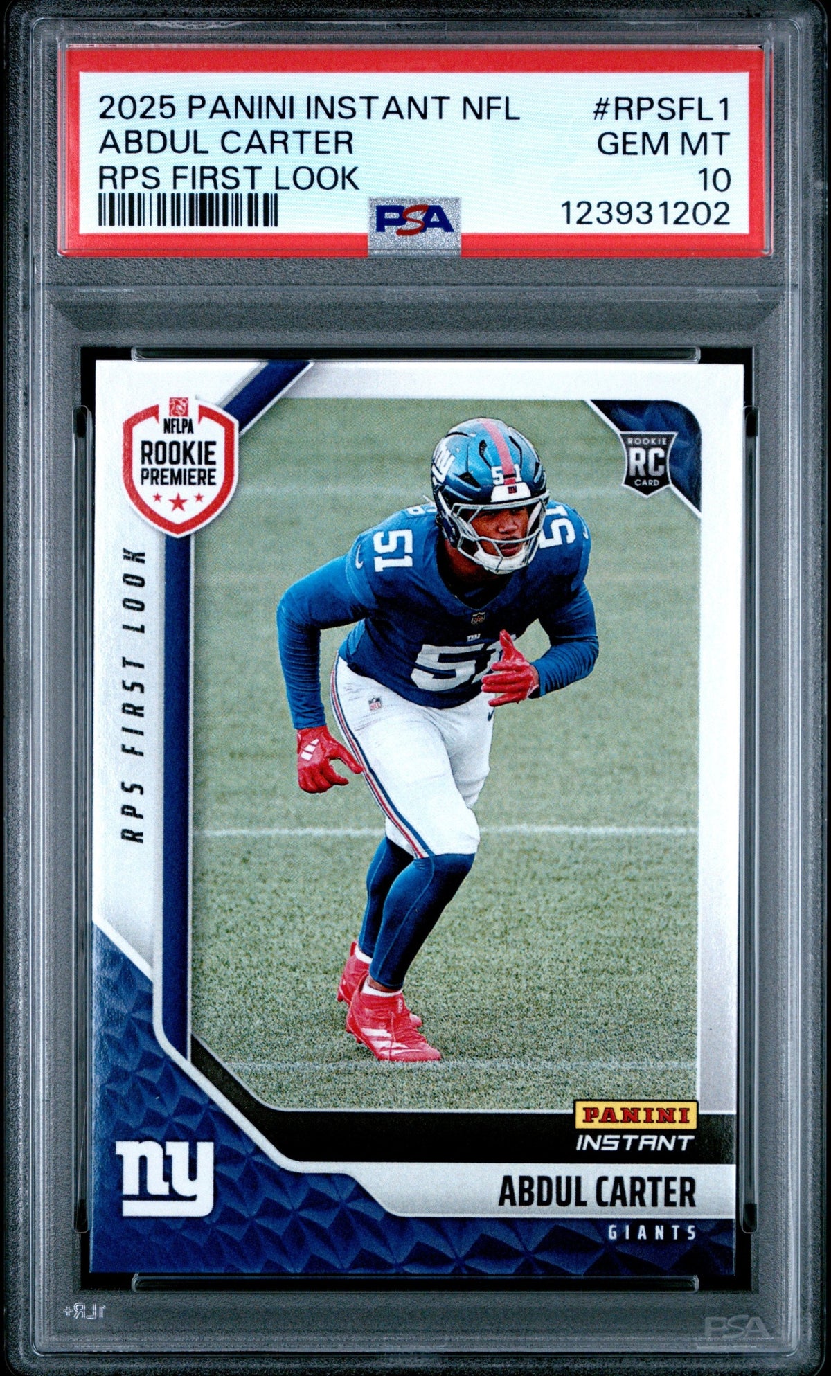 Graded 2025 Panini Instant Abdul Carter #RPSFL1 RPS First Look Rookie RC Football Card PSA 10 Gem Mint