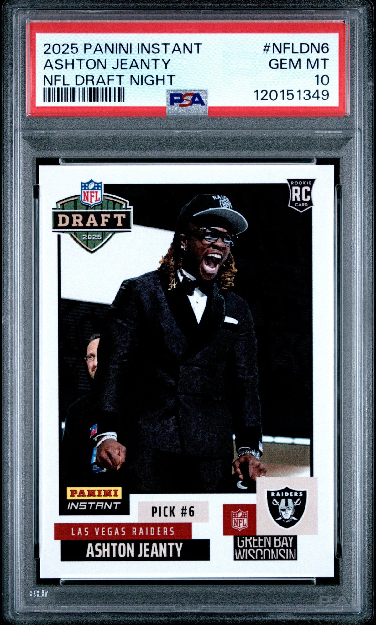 Graded 2025 Panini Instant Ashton Jeanty #NFLDN6 NFL Draft Night Rookie RC Football Card PSA 10 Gem Mint