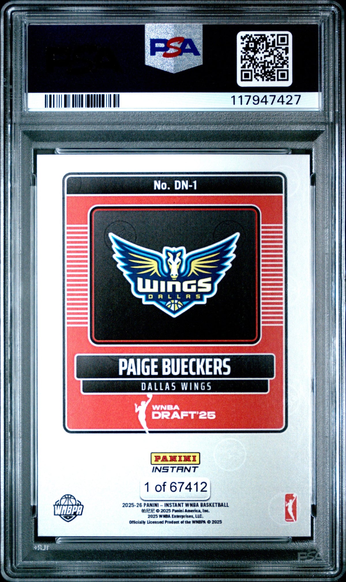 Graded 2025 Panini Instant Paige Bueckers #DN1 Draft Night Rookie RC Basketball Card PSA 10 Gem Mint