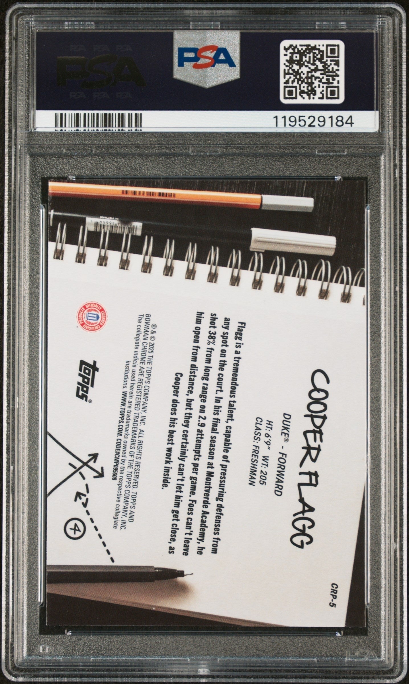 Graded 2024 Topps Bowman Chrome U Cooper Flagg #CRP5 College Rule Playbook Rookie RC Basketball Card PSA 10 Gem Mint