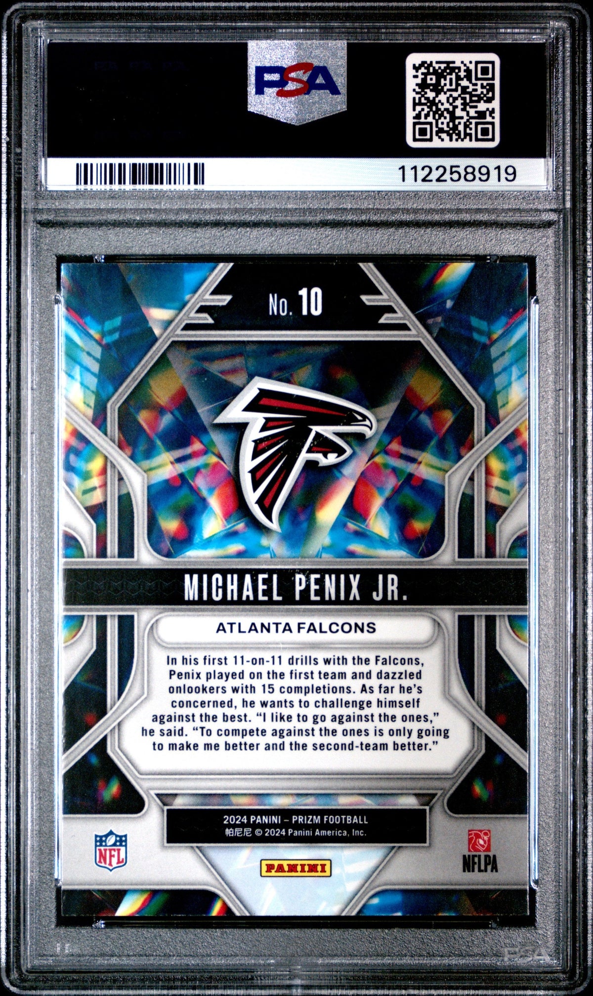 Graded 2024 Panini Prizm Michael Penix Jr #10 Prizmatic Rookie RC Football Card PSA 10 Gem Mint
