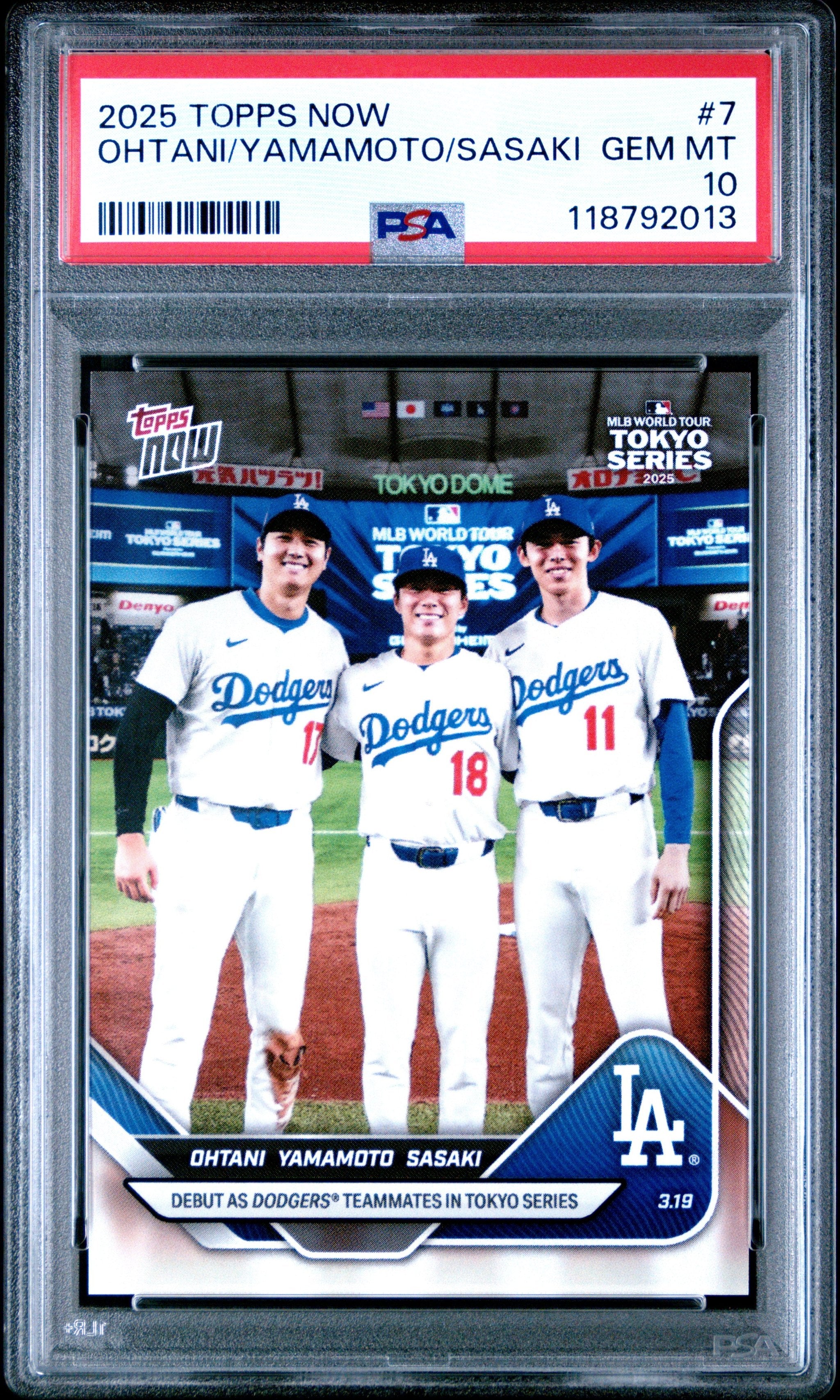 Graded 2025 Topps Now Shohei Ohtani/Yoshinobu Yamamoto/Roki Sasaki #7 Baseball Card PSA 10 Gem Mint