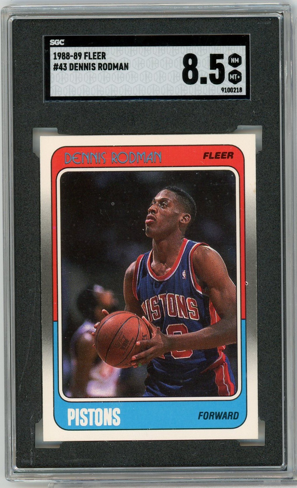 Graded 1988 Fleer Dennis Rodman #43 Rookie RC Basketball Card SGC 8.5 NM-MT+