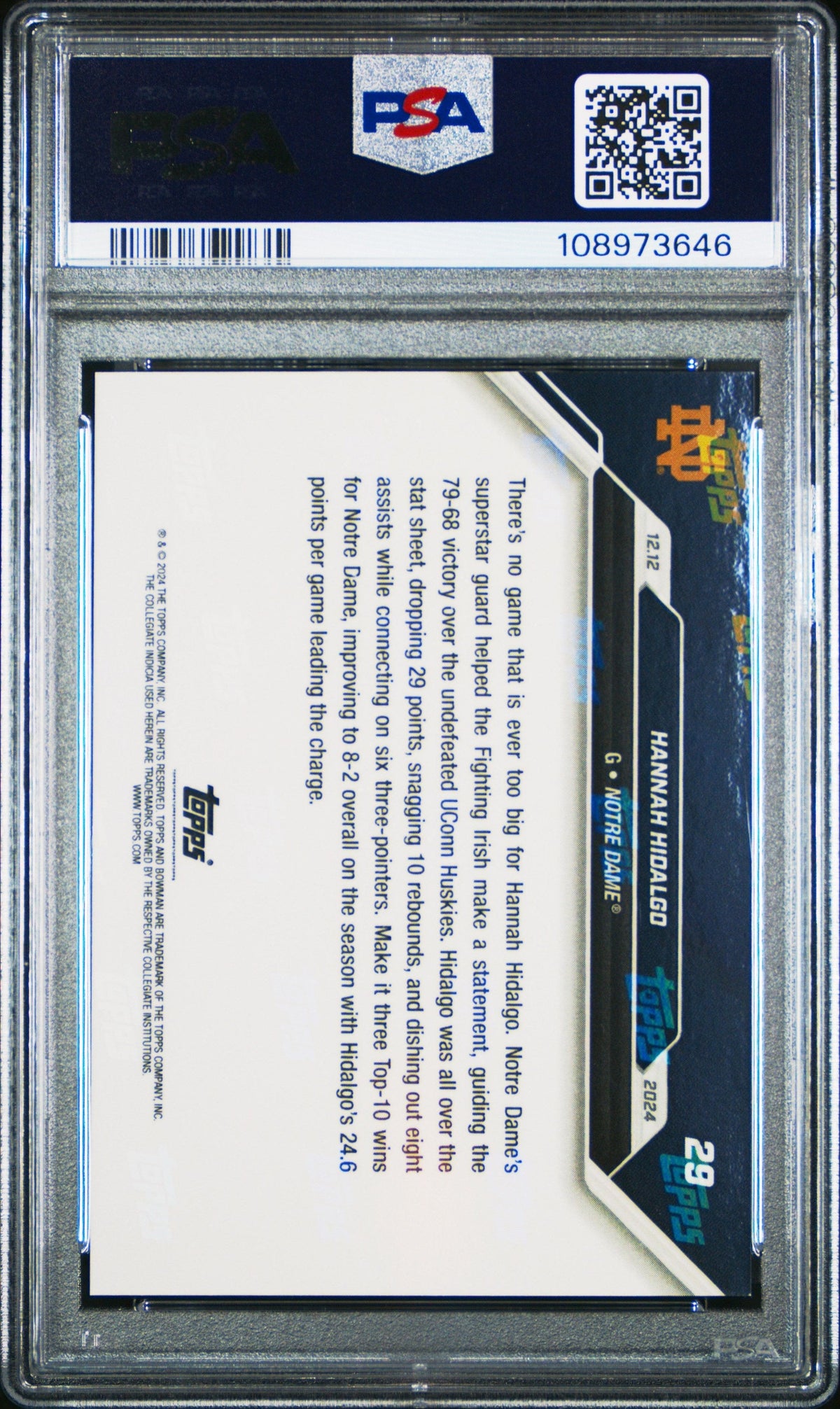 Graded 2024 Topps Bowman U Now Hannah Hidalgo #29 Purple /25 Rookie RC Basketball Card PSA 10 Gem Mint