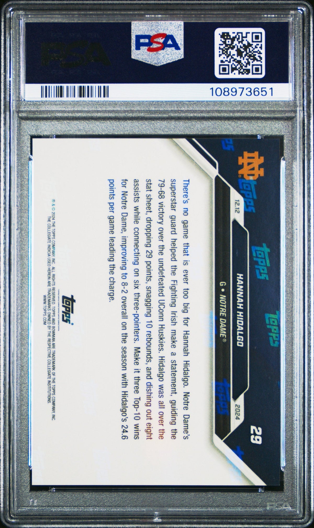 Graded 2024 Topps Bowman U Now Hannah Hidalgo #29 Rookie RC Basketball Card PSA 10 Gem Mint