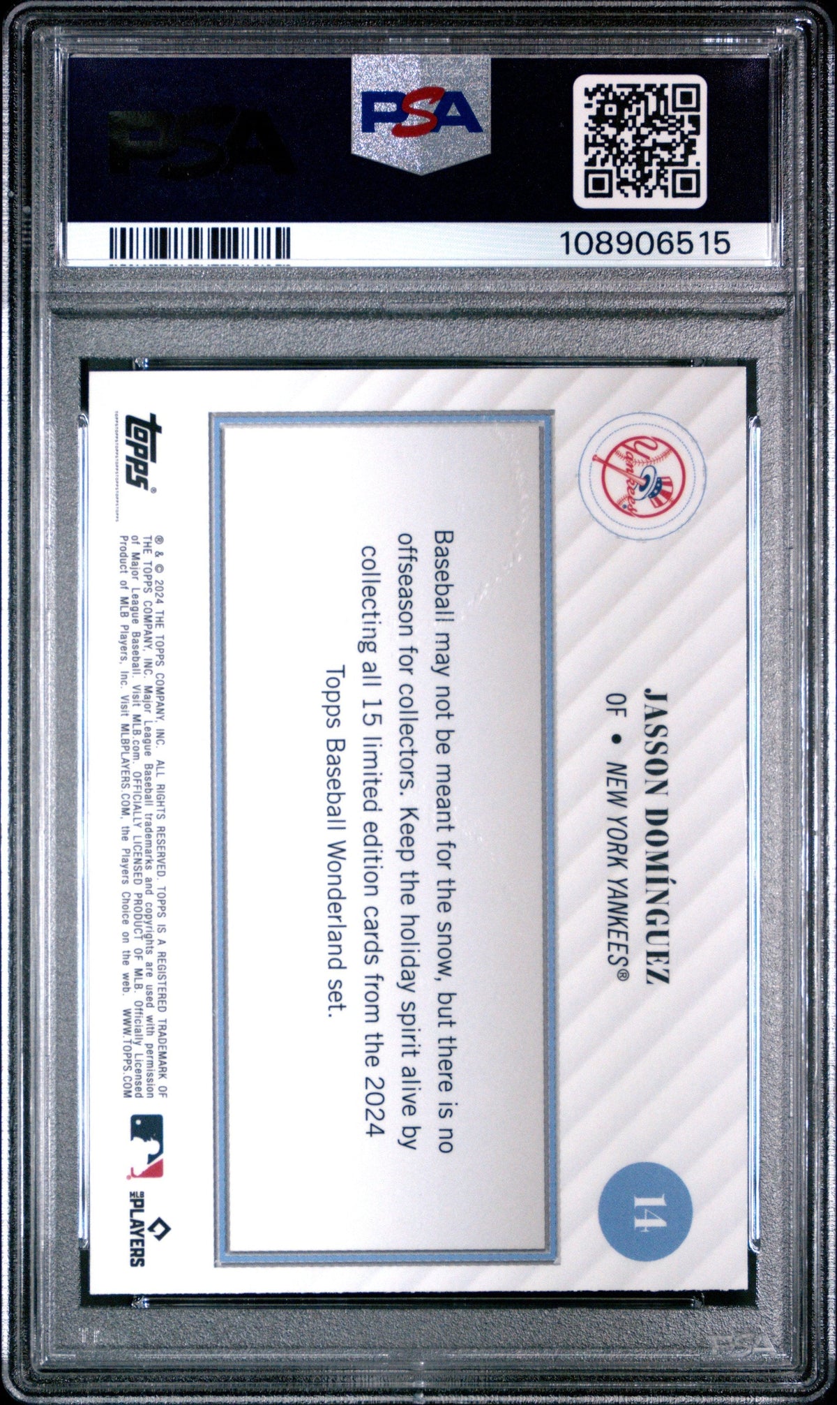 Graded 2024 Topps Wonderland Jasson Dominguez #14 Rookie RC Baseball Card PSA 8 Near Mint
