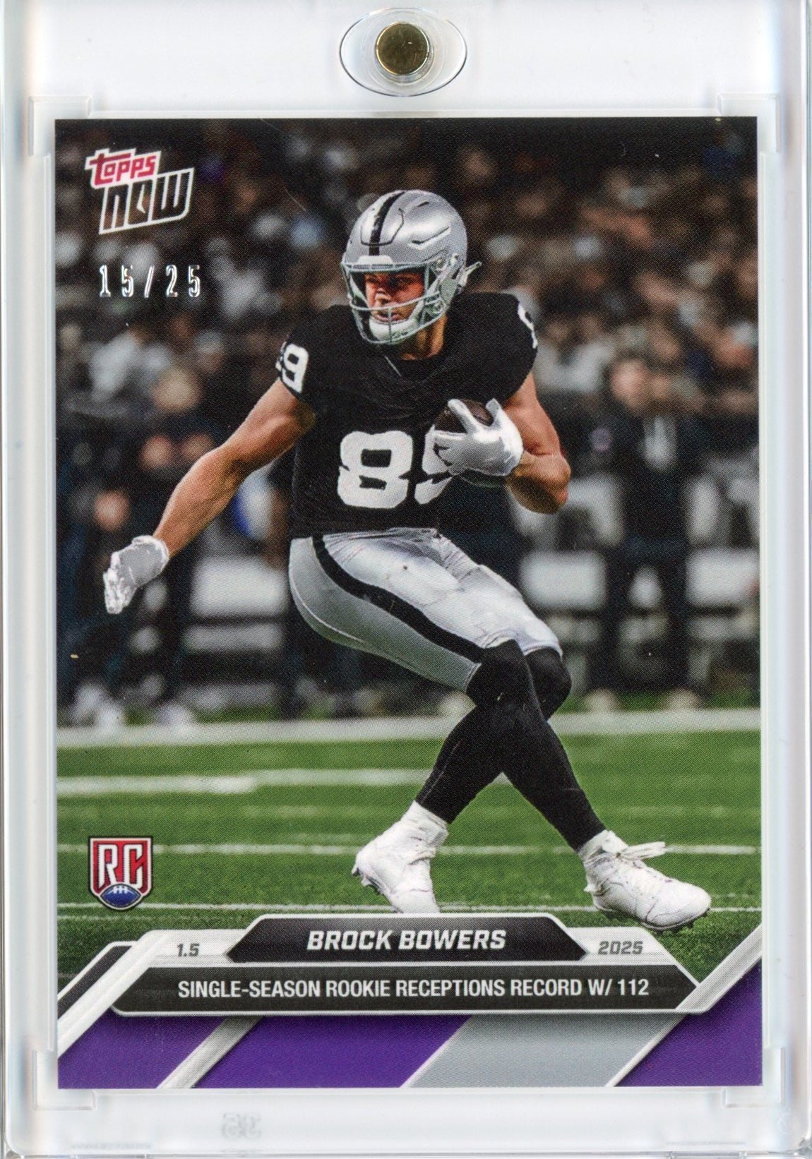 2024 Topps Now Brock Bowers #20 Purple #/25 Las Vegas Raiders Rookie RC Football Card