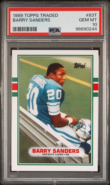 Graded 1989 Topps Traded Barry Sanders #83T Rookie RC Football Card PSA 10 Gem Mint