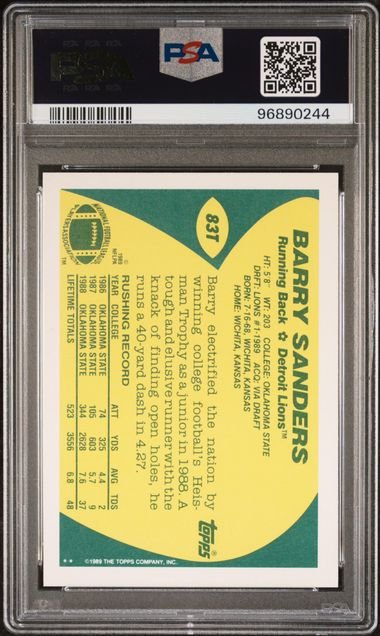 Graded 1989 Topps Traded Barry Sanders #83T Rookie RC Football Card PSA 10 Gem Mint