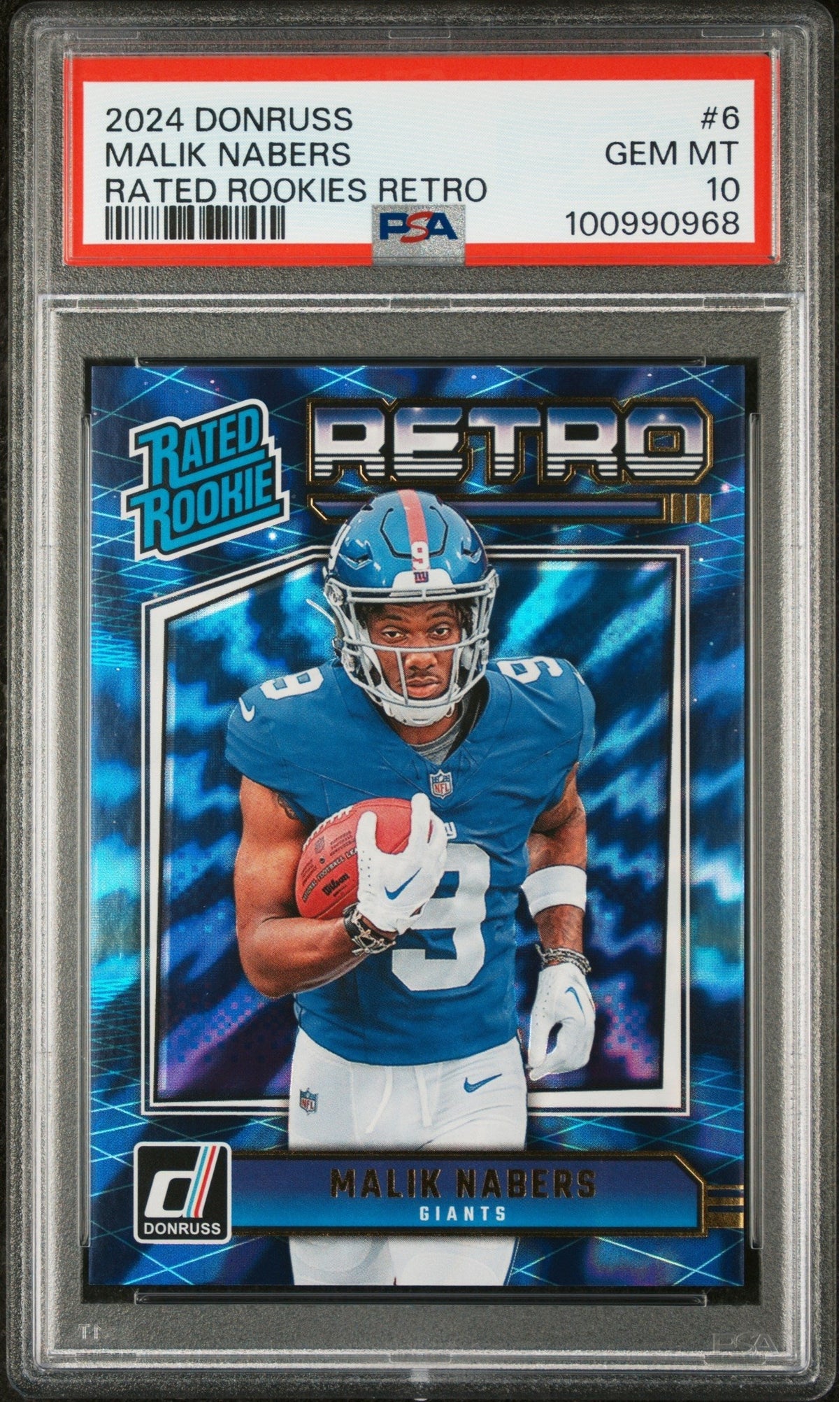 Graded 2024 Panini Donruss Malik Nabers #6 Rated Rookies Retro Rookie RC Football Card PSA 10 Gem Mint