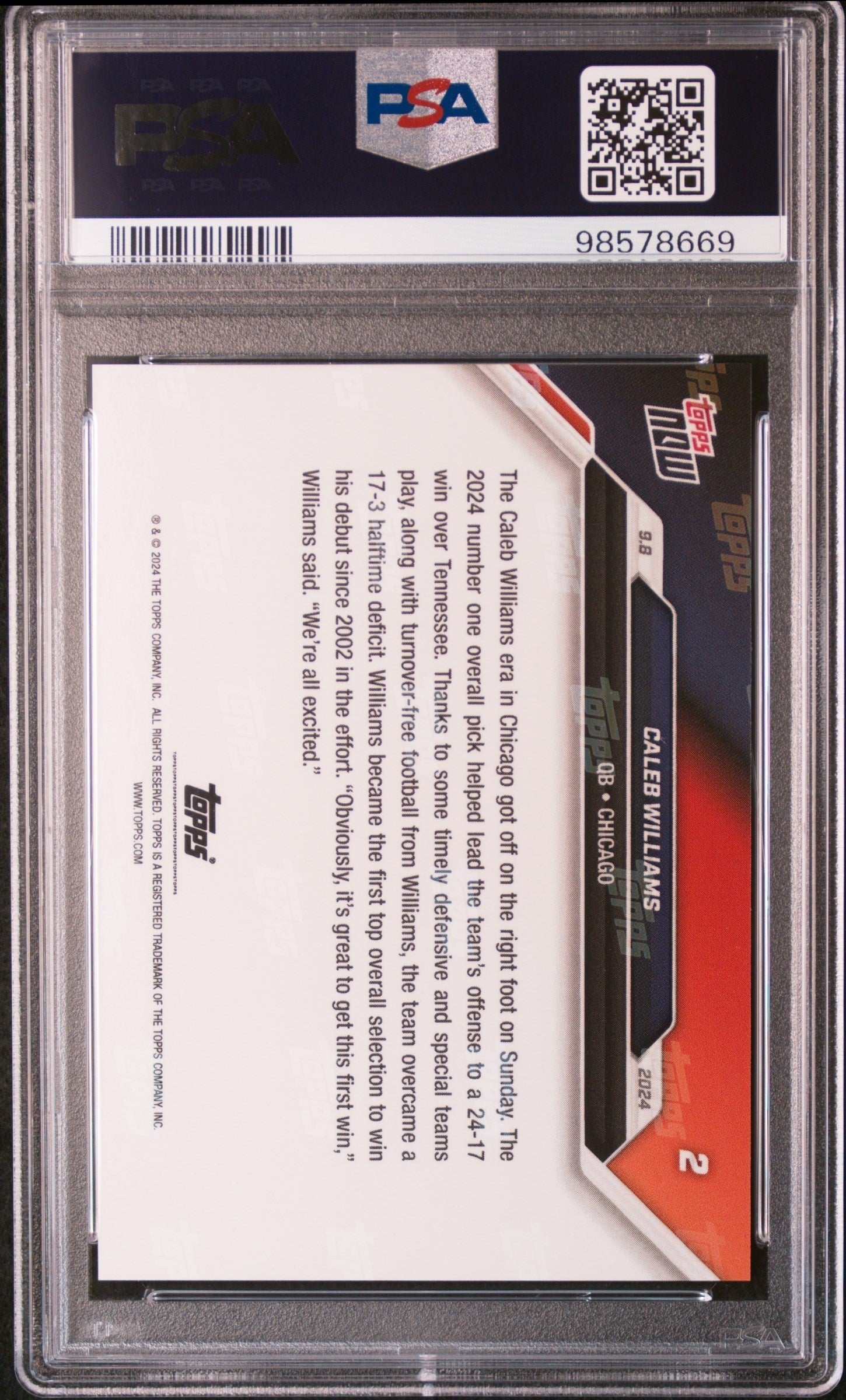 Graded 2024 Topps Now Caleb Williams #2 Rookie RC Football Card PSA 10 Gem Mint