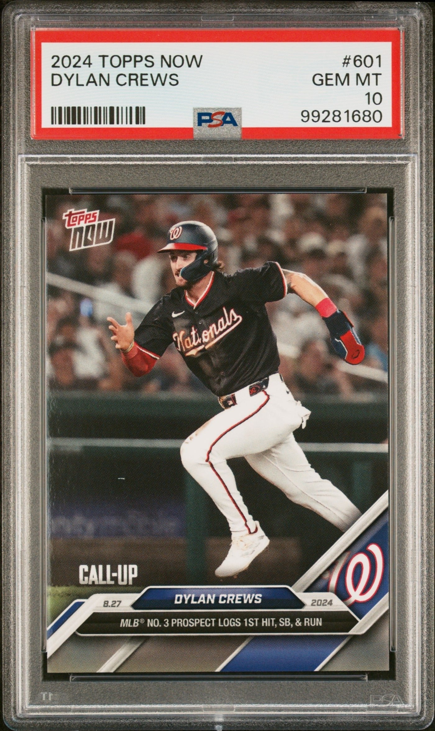Graded 2024 Topps Now Dylan Crews #601 MLB Number 3 Prospect Logs 1st