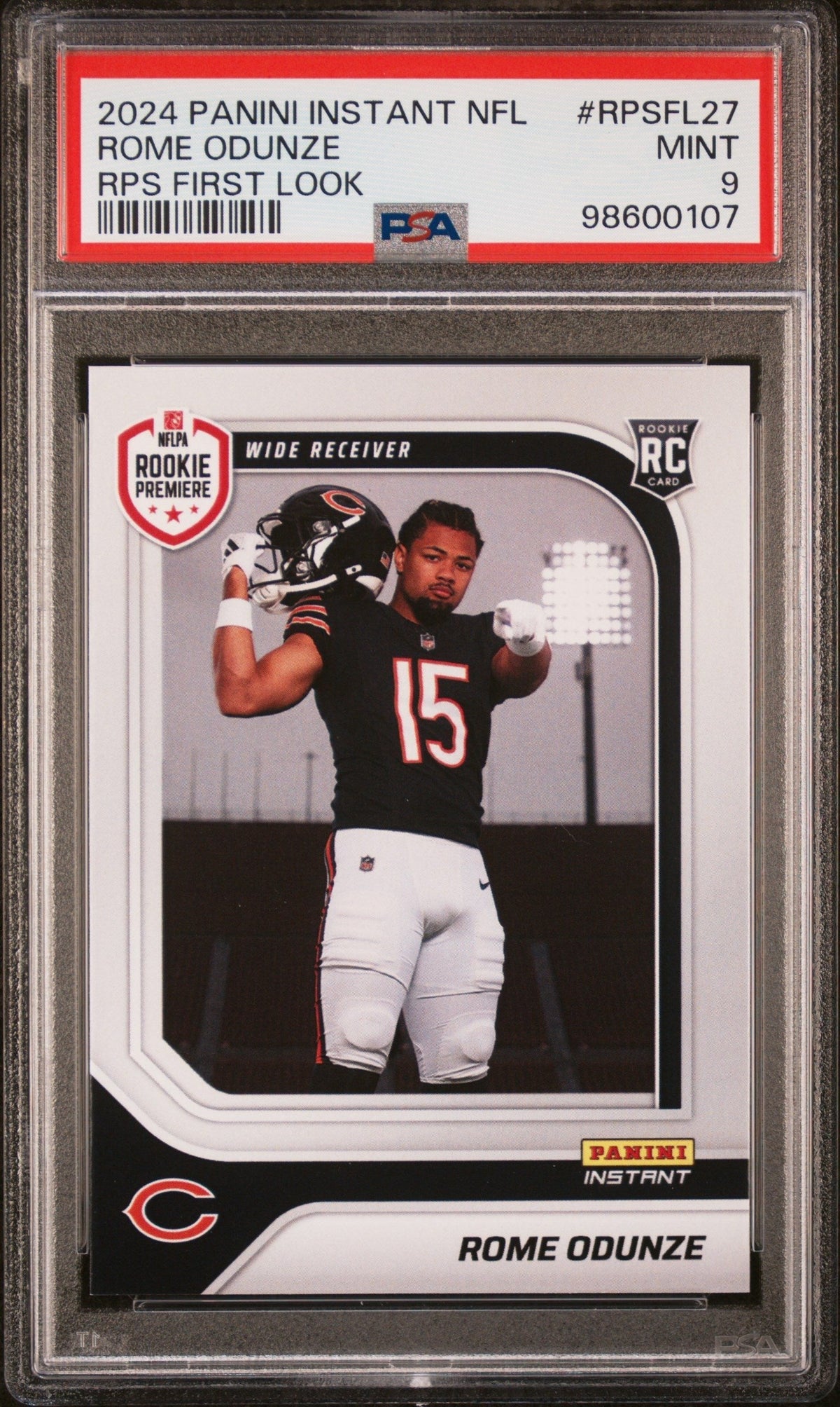 Graded 2024 Panini Instant NFL Rome Odunze #RPSFL27 RPS First Look Rookie RC Football Card PSA 9 Mint