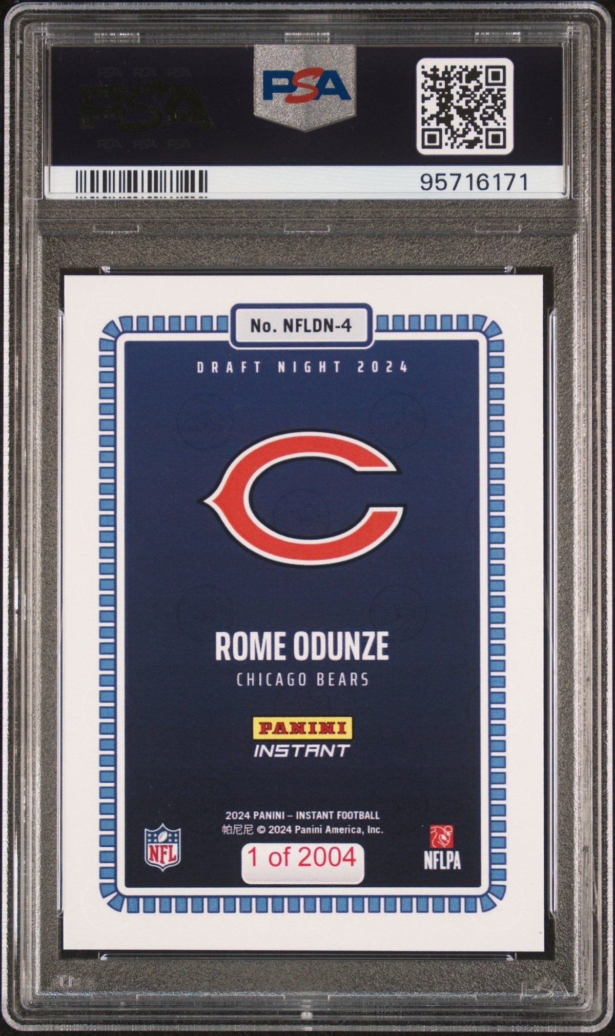 Graded 2024 Panini Instant NFL Rome Odunze #4 Draft Night Rookie RC Football Card PSA 9 Mint