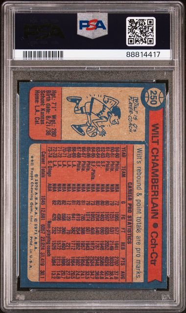 Graded 1974 Topps Wilt Chamberlain #250 Basketball Card PSA 6 EX-MT