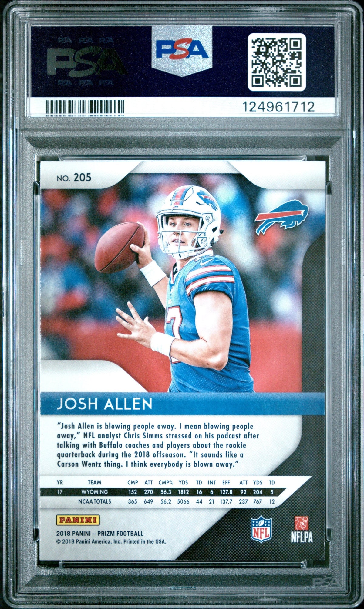 Graded 2018 Panini Prizm Josh Allen #205 Rookie RC Football Card PSA 10 Gem Mint