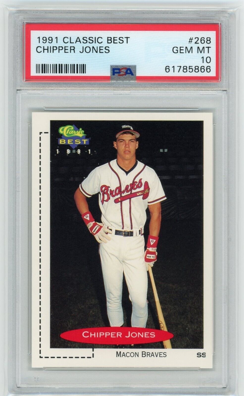 Graded 1991 Classic Best Chipper Jones #268 Rookie RC Baseball Card PSA 10 Gem Mint