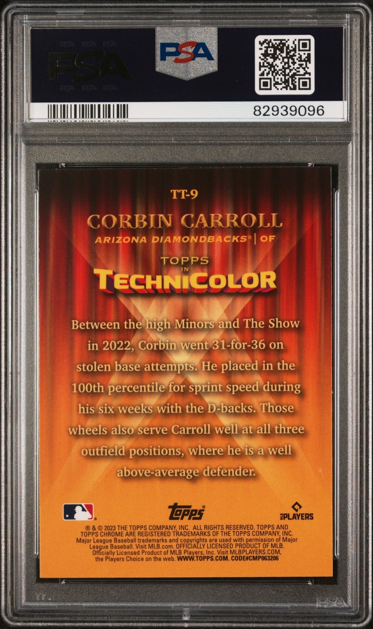 Graded 2023 Topps Chrome Corbin Carroll #TT9 Topps In Technicolor Rookie RC Baseball Card PSA 10 Gem Mint