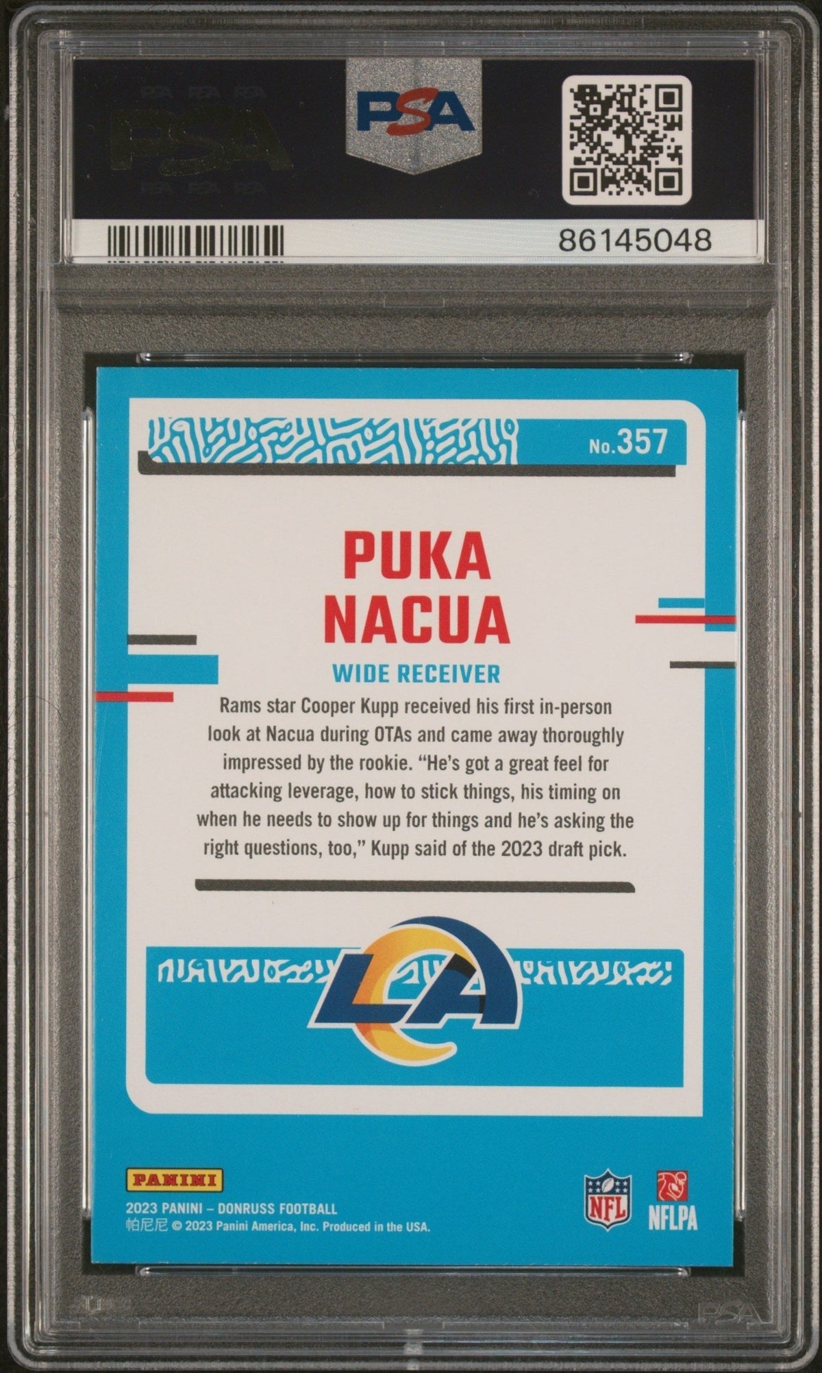 Graded 2023 Panini Donruss Puka Nacua #357 Rookie RC Football Card PSA 10 Gem Mint