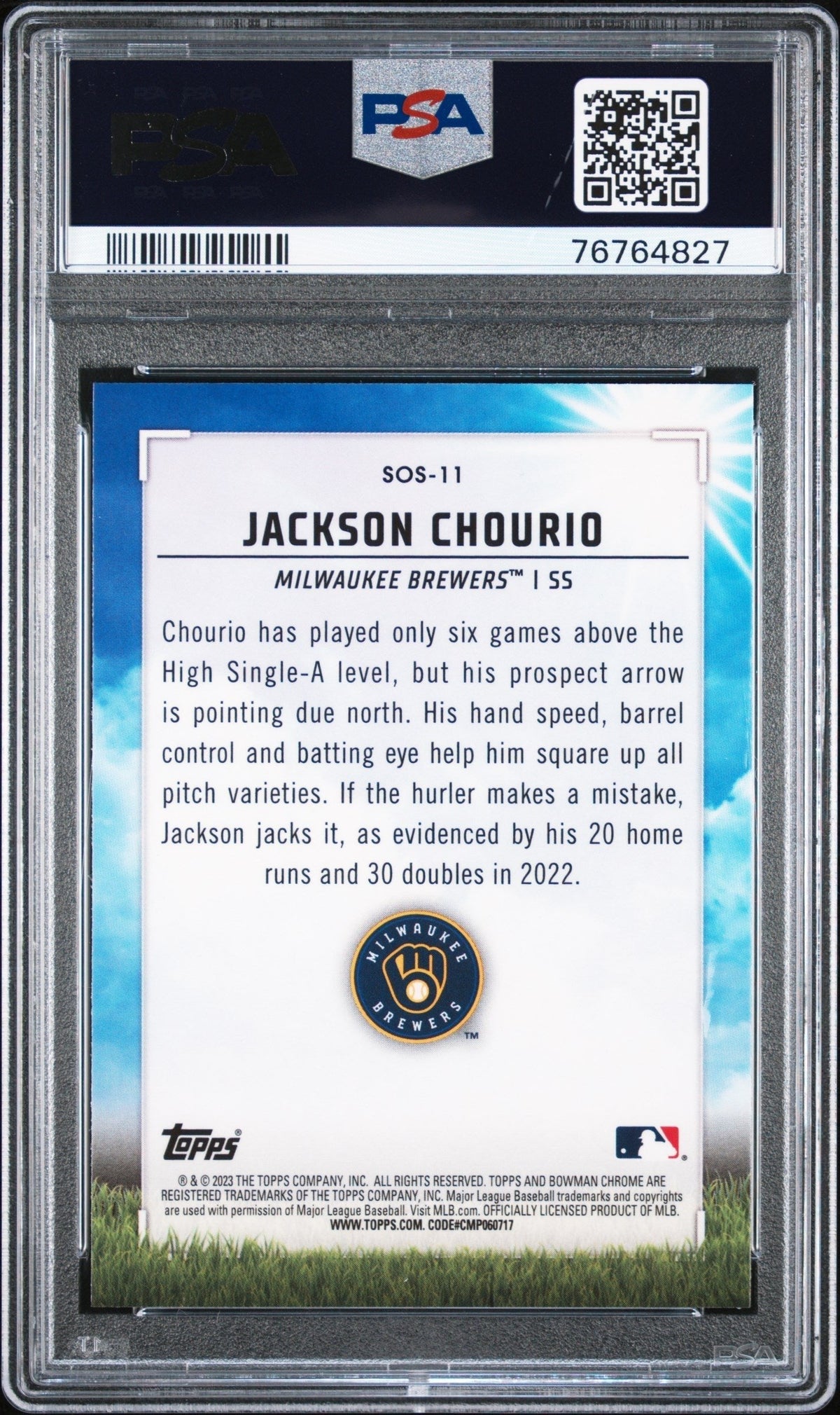 Graded 2023 Topps Bowman Jackson Chourio #SOS11 Sights on September Rookie RC Baseball Card PSA 10 Gem Mint
