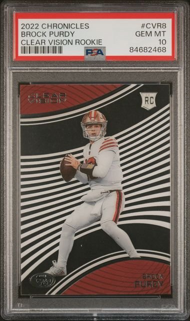 Graded 2022 Panini Chronicles Brock Purdy #CVR8 Clear Vision Rookie RC Football Card PSA 10 Gem Mint