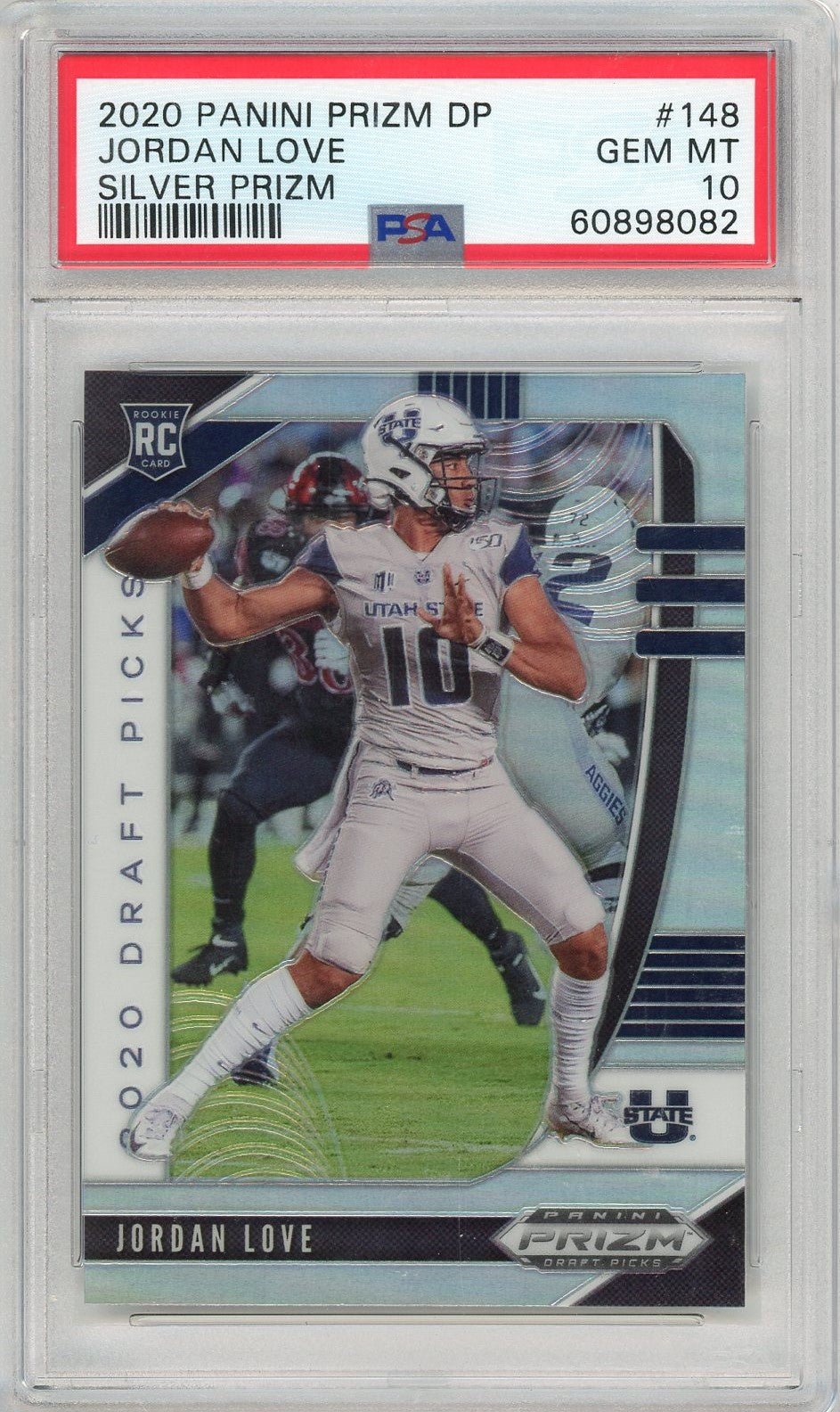 Graded 2020 Panini Prizm DP Jordan Love #148 Silver Prizm Rookie RC Football Card PSA 10 Gem Mint