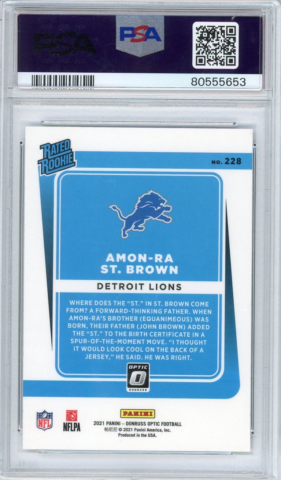 Graded 2021 Panini Donruss Optic Amon-Ra St. Brown #228 Rookie RC Football Card PSA 10 Gem Mint