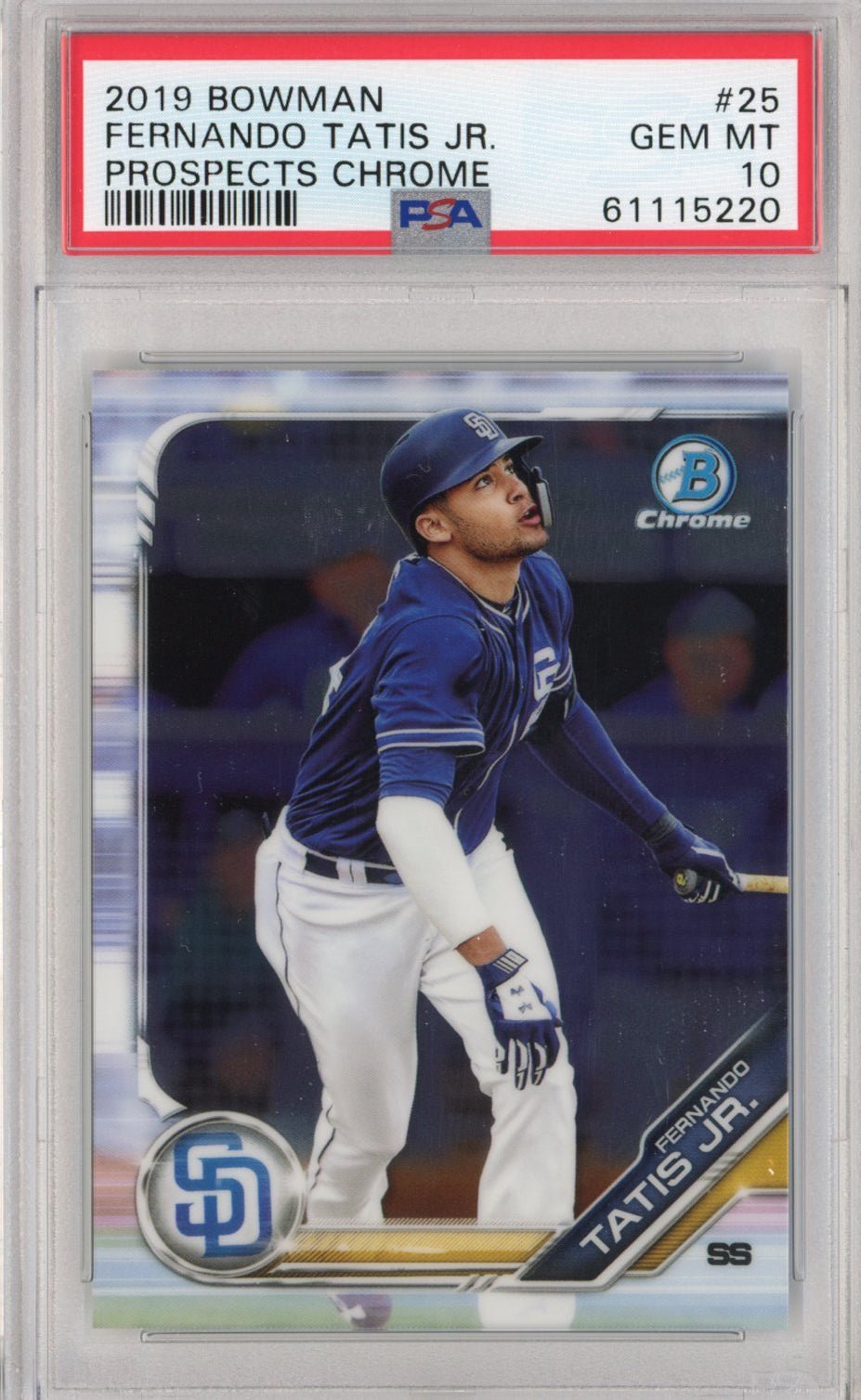 Graded 2019 Topps Bowman Fernando Tatis Jr. #25 Prospects Chrome Rookie RC Baseball Card PSA 10 Gem Mint