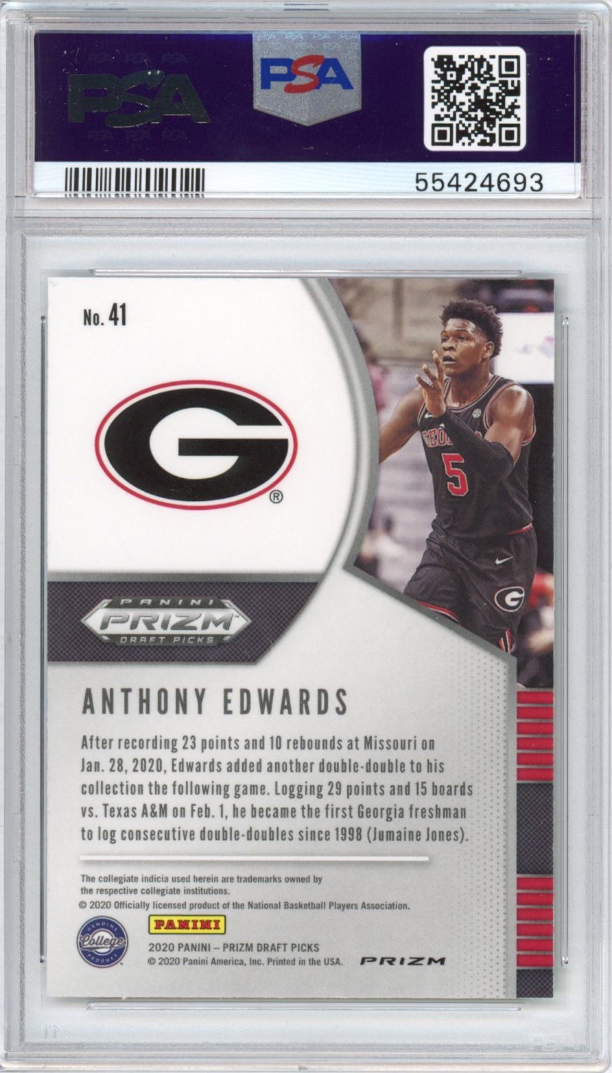 Graded 2020 Panini Prizm DP Draft Picks Anthony Edwards #41 Green Prizm Rookie RC Basketball Card PSA 10 Gem Mint
