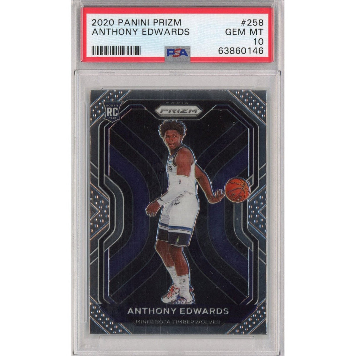 Graded 2020-21 Panini Prizm Anthony Edwards #258 Rookie RC Basketball Card PSA 10 Gem Mint