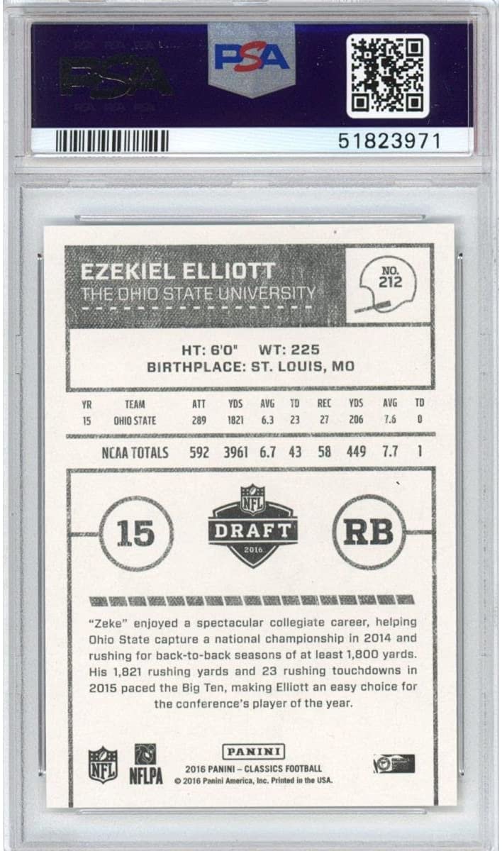 Graded 2016 Panini Classics Ezekiel Elliott #212 White Jersey Rookie RC Football Card PSA 10 Gem Mint