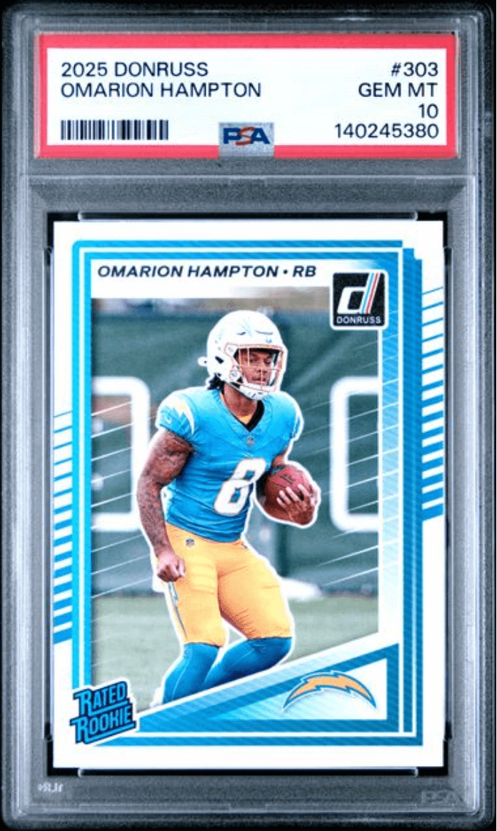 Graded 2025 Panini Donruss Omarion Hampton #303 Rookie RC Football Card PSA 10 Gem Mint