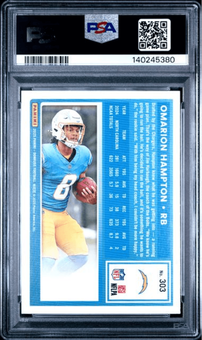 Graded 2025 Panini Donruss Omarion Hampton #303 Rookie RC Football Card PSA 10 Gem Mint