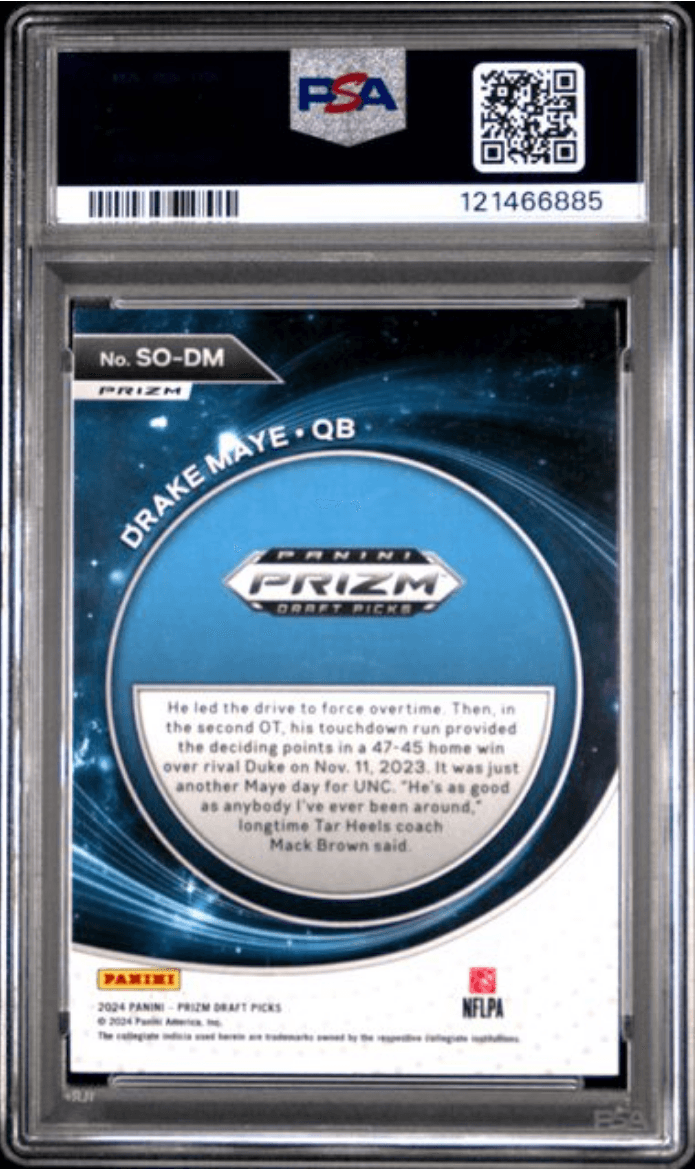Graded 2024 Panini Prizm Draft Picks Drake Maye #SODM Student Orientation Red Ice Rookie RC Football Card PSA 10 Gem Mint