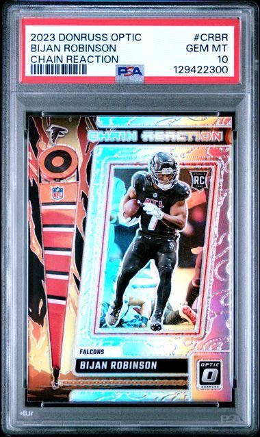 Graded 2023 Panini Donruss Optic Bijan Robinson #CRBR Chain Reaction Rookie RC Football Card PSA 10 Gem Mint