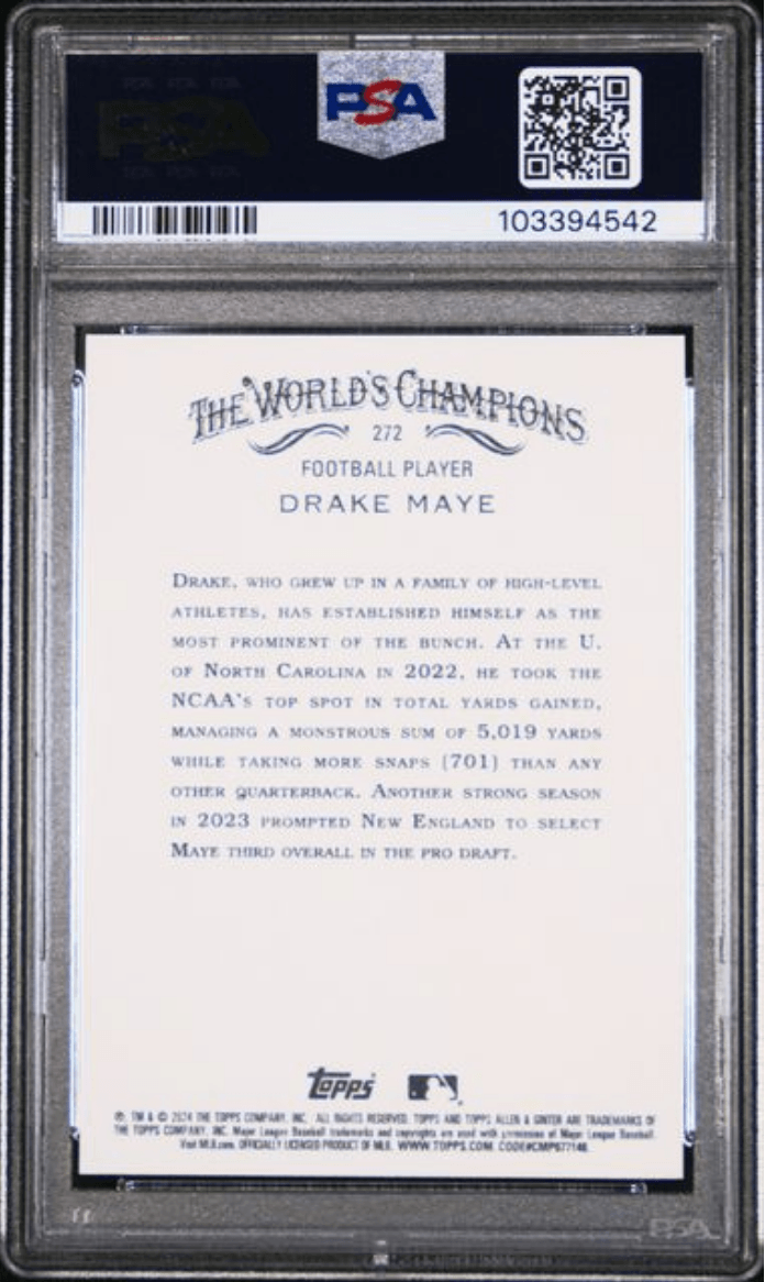 Graded 2024 Topps Allen & Ginter Drake Maye #272 Rookie RC Football Card PSA 10 Gem Mint