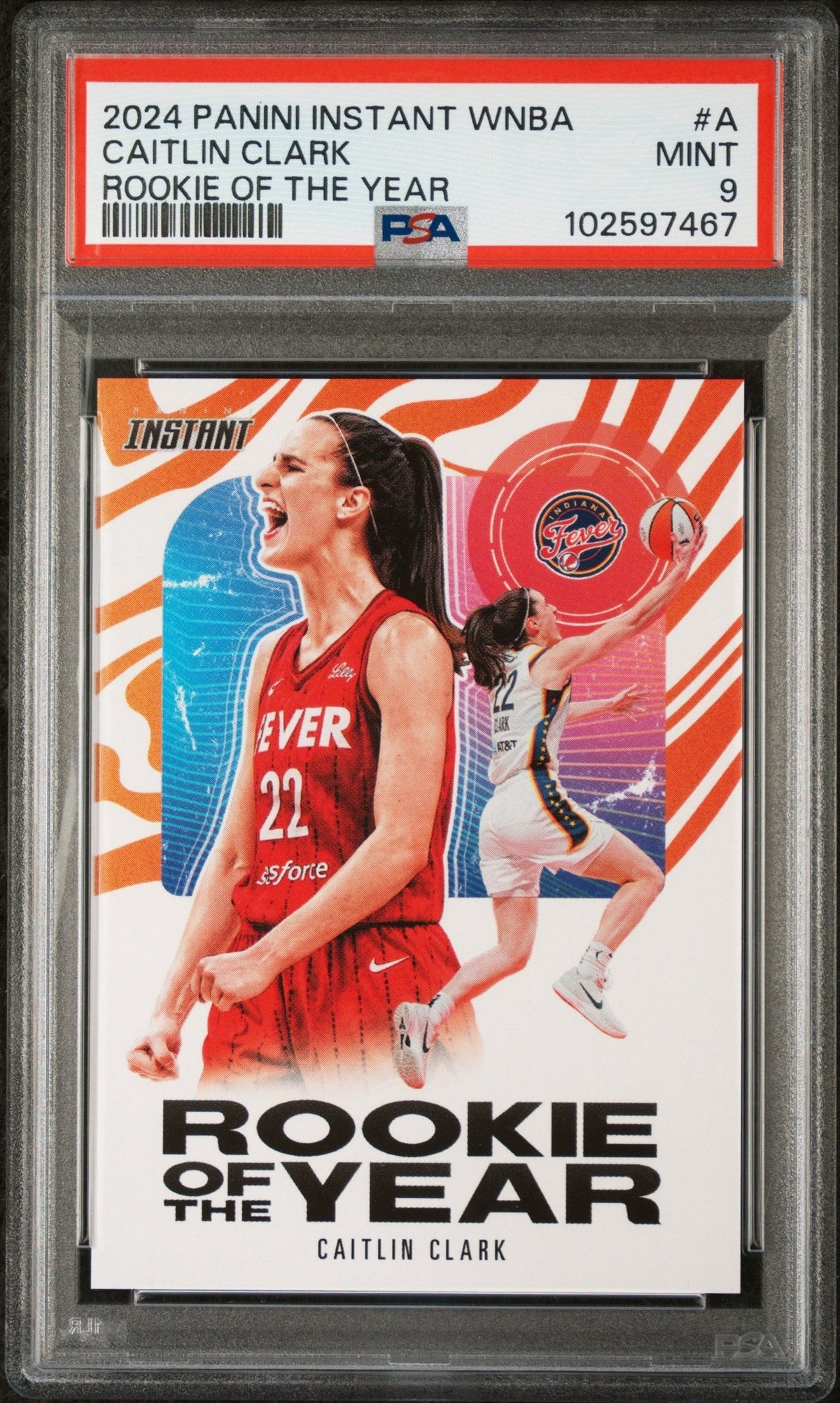 Graded 2024 Panini Instant WNBA Caitlin Clark #A Rookie of the Year Rookie RC Basketball Card PSA 9 Mint