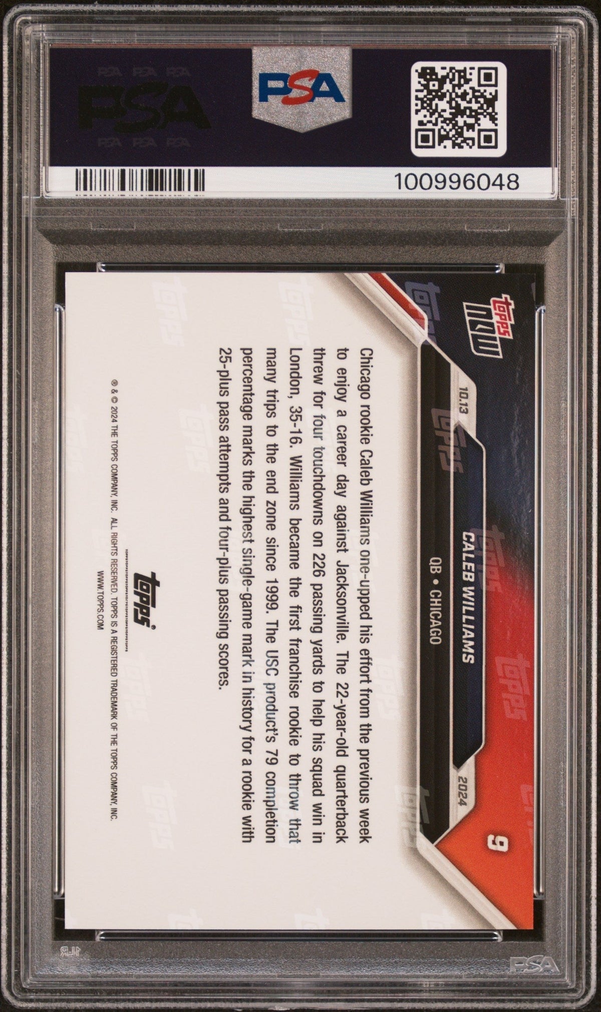 Graded 2024 Topps Now Caleb Williams #9 Rookie RC Football Card PSA 10 Gem Mint