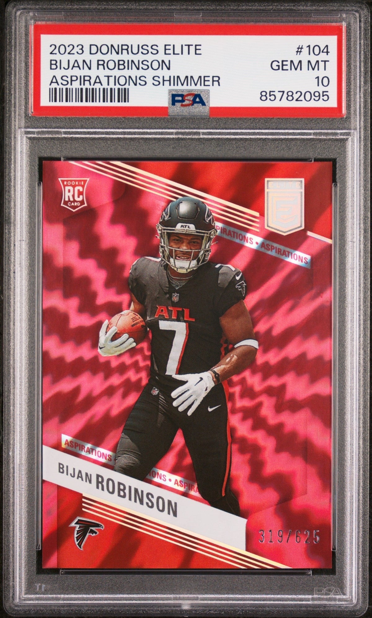 Graded 2023 Panini Donruss Elite Bijan Robinson #104 Aspirations Shimmer #/625 Rookie RC Football Card PSA 10 Gem Mint